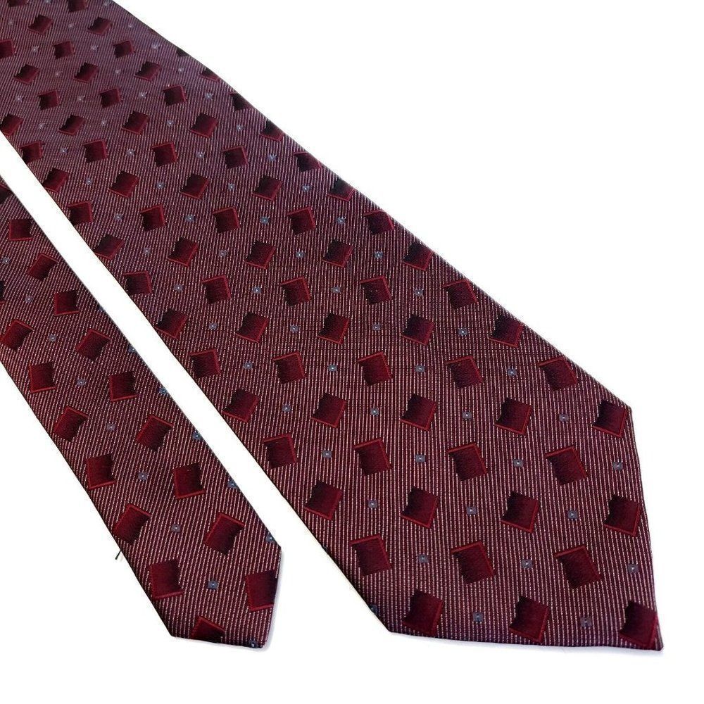 Kai Long Hand Made Red Purple‎ Geometric Woven Short Silk Tie